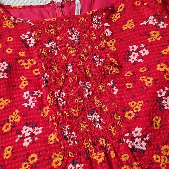 Free People Womens Red‎ Floral Chiffon Long Sleeve Mini A Line Dress Sz 0 EUC - Picture 8 of 16